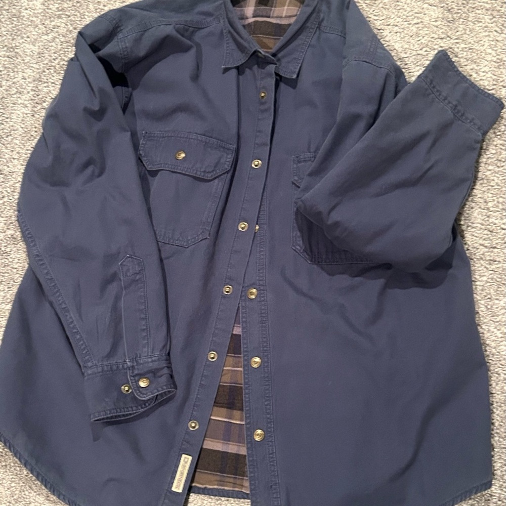 Cabela's Blue Shirt with Plaid Interior